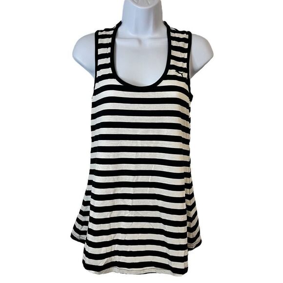 Puma Women's Black And White Scoop Neck Striped Swing Tank Top Size Small NWT - Picture 1 of 8